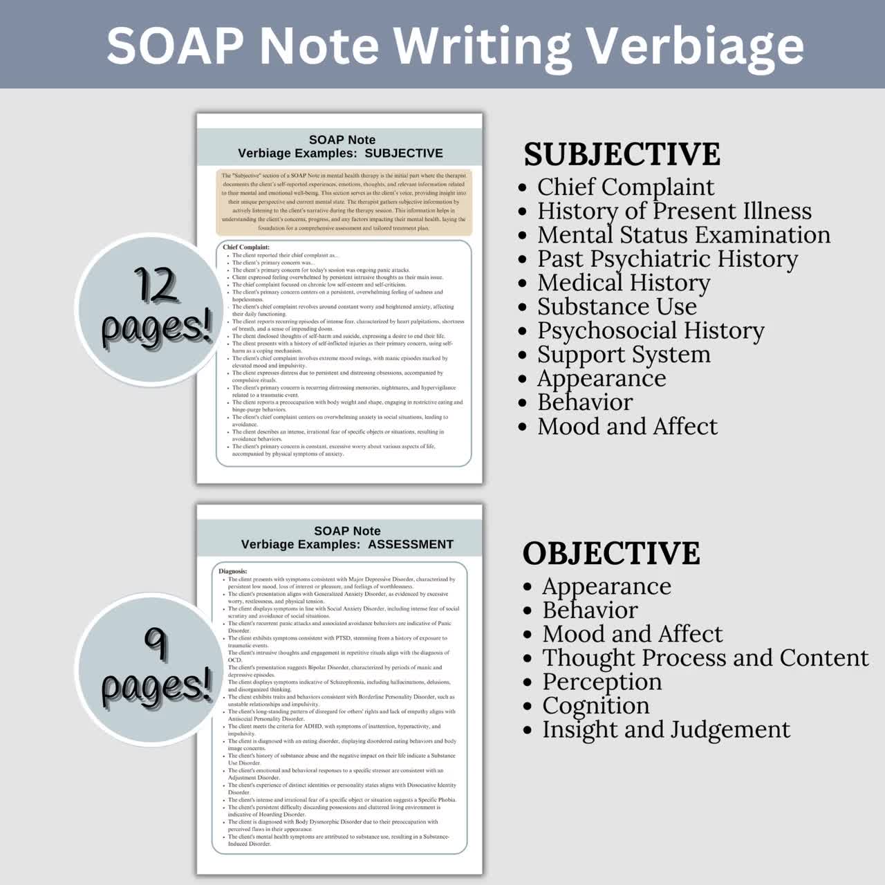 Sample of SOAP Note Writing Verbiage for Nursing - Subjective and Objective Sections