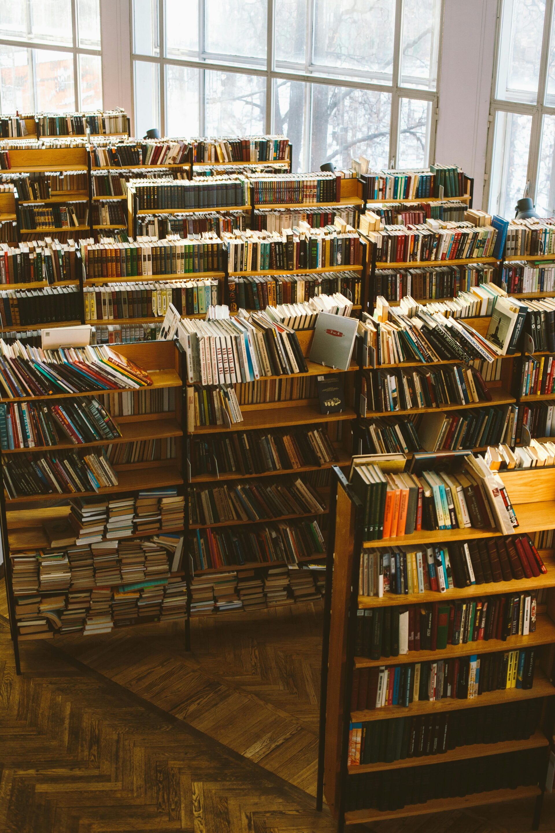 A well-organized library filled with books, representing the importance of proper citation and referencing in a Nursing References Sample.